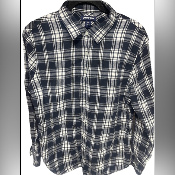 Lands' End Navy and White button down  Checkered Shirt 16p - Picture 1 of 8